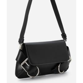 Bolsa Baguete Pequena com Detalhes de Fivelas Preto