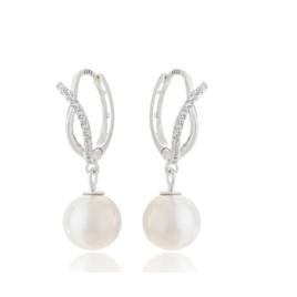 Brinco Argola Perola Sintetica e Zirconias Prata 925 Prata