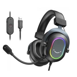Headset Gamer Fifine H6W, 7.1 Surround, Drivers de 50mm, RGB, USB, Black