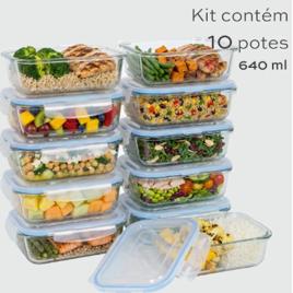 Kit 10 Pote De Vidro Marmita Hermético 640ml Freezer Fitness Rishon