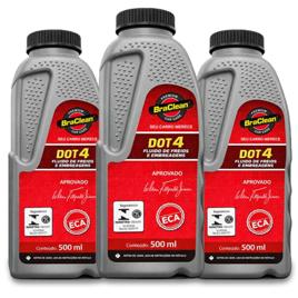 Kit 3 Fluido De Freio DOT 4 500ml BraClean Para Sistemas De Freio Hidráulico Automotivo