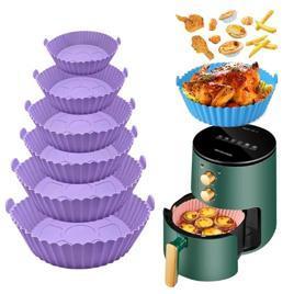 Kit 6 Formas de Silicone Cesta Redonda Reutilizável Para Air Fryer